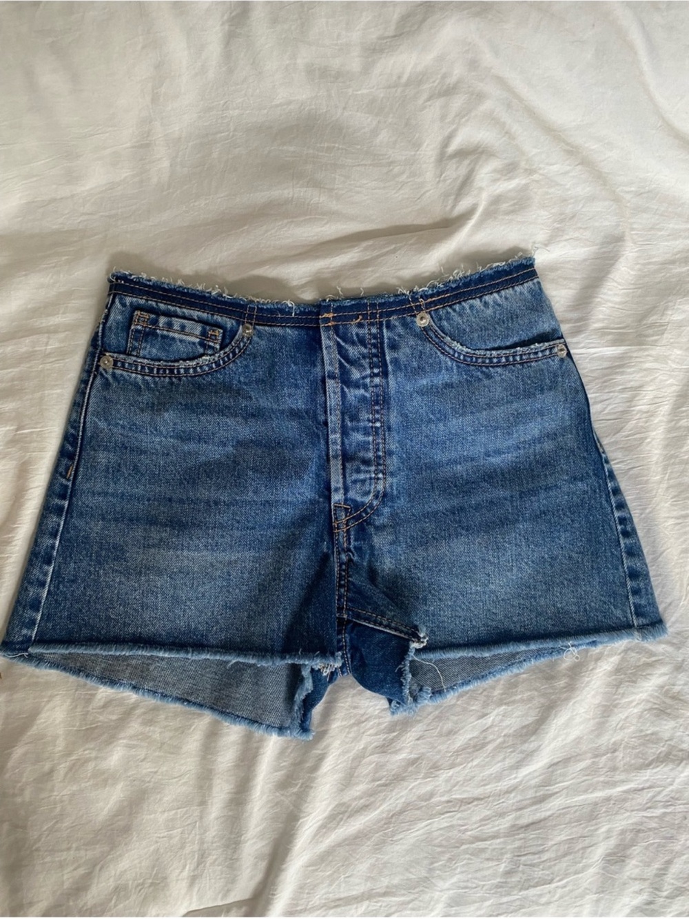 Zara Mid-High Rise Blue Denim Cutoff Shorts